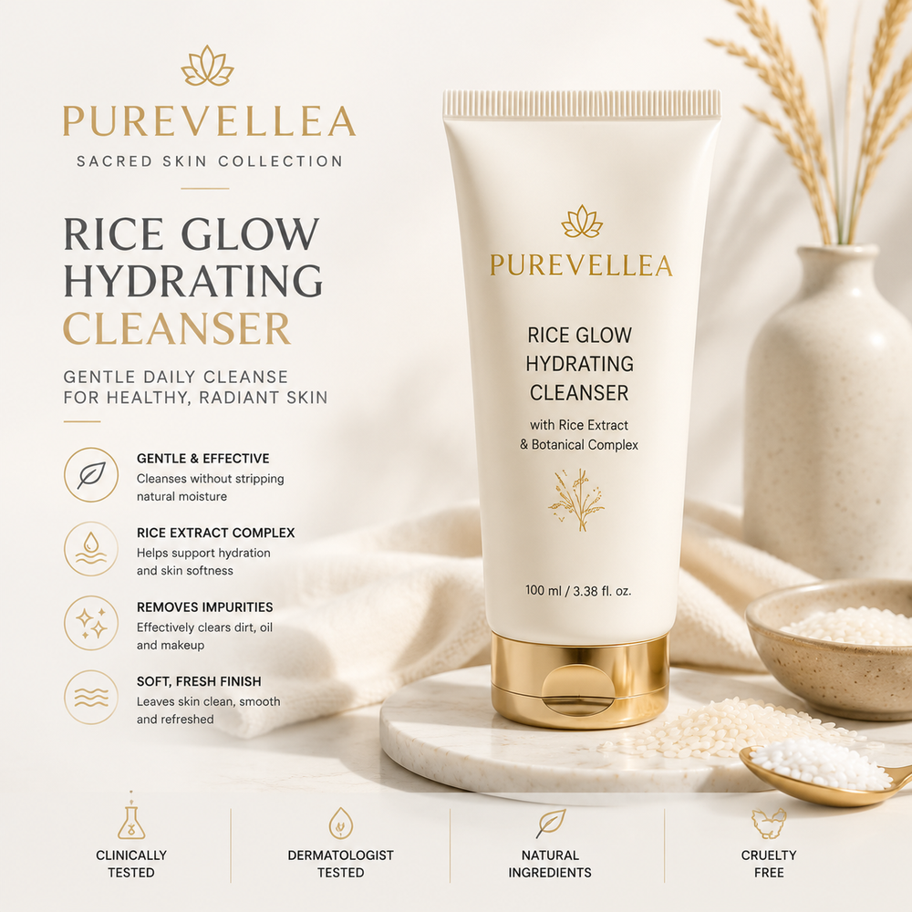 PUREVELLEA® Rice Glow Hydrating Cleanser – Gentle Daily Face Wash with Rice Extract