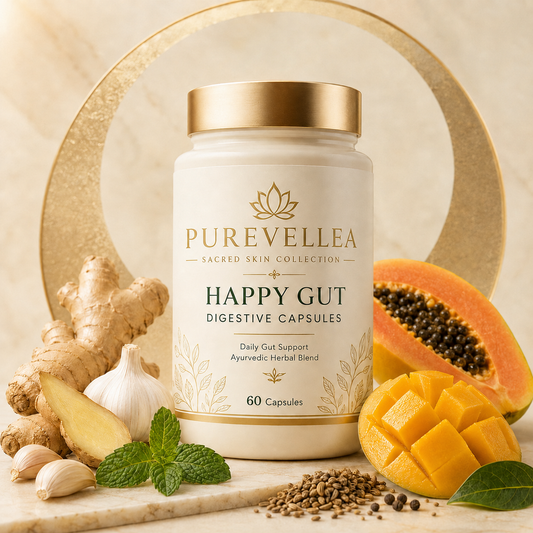 PUREVELLEA® Happy Gut Digestive Capsules – Ayurvedic Herbal Support for Daily Gut Wellness