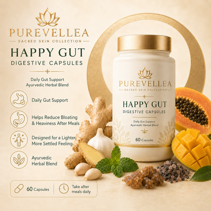 PUREVELLEA® Happy Gut Digestive Capsules – Ayurvedic Herbal Support for Daily Gut Wellness