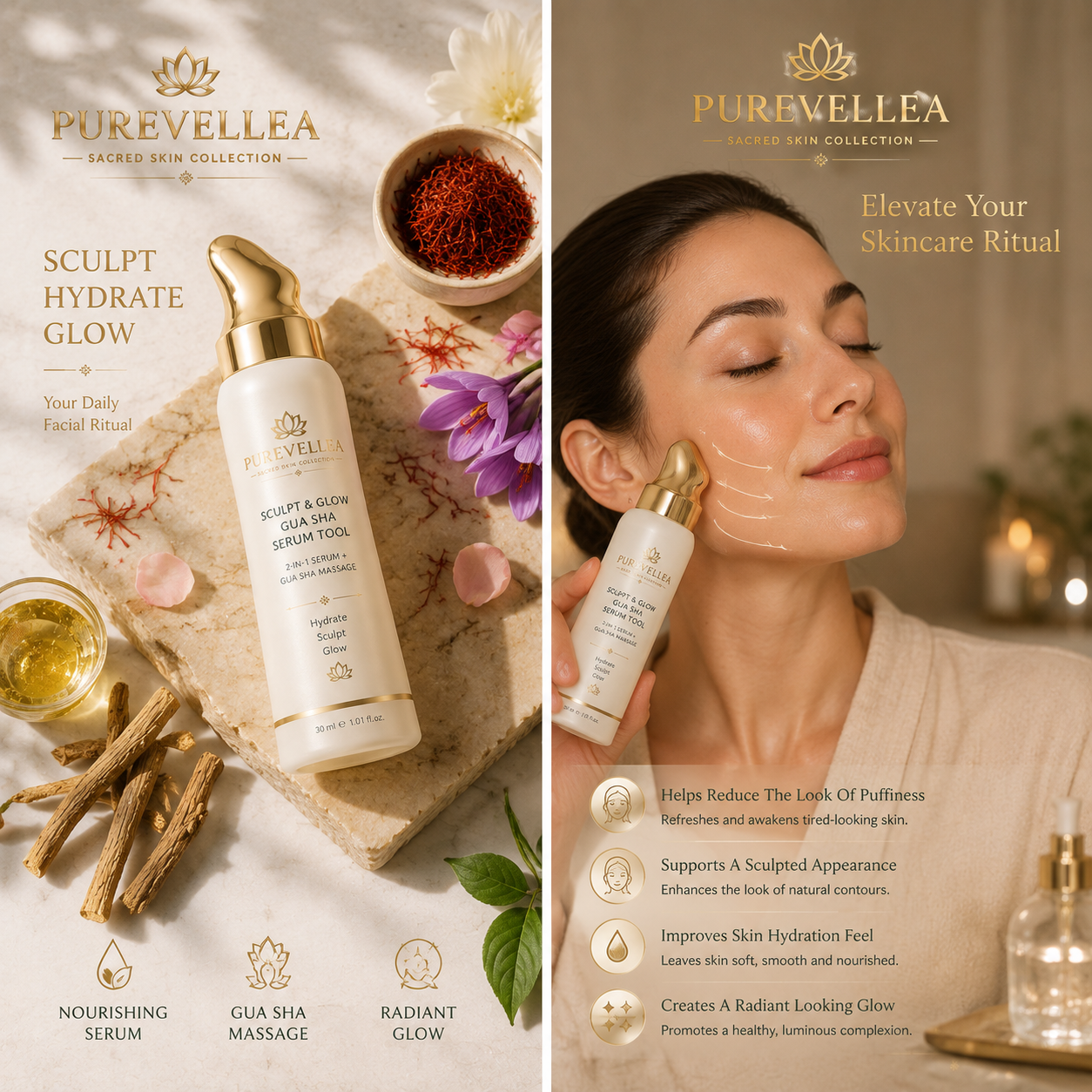PUREVELLEA® Sculpt & Glow Gua Sha Serum Tool