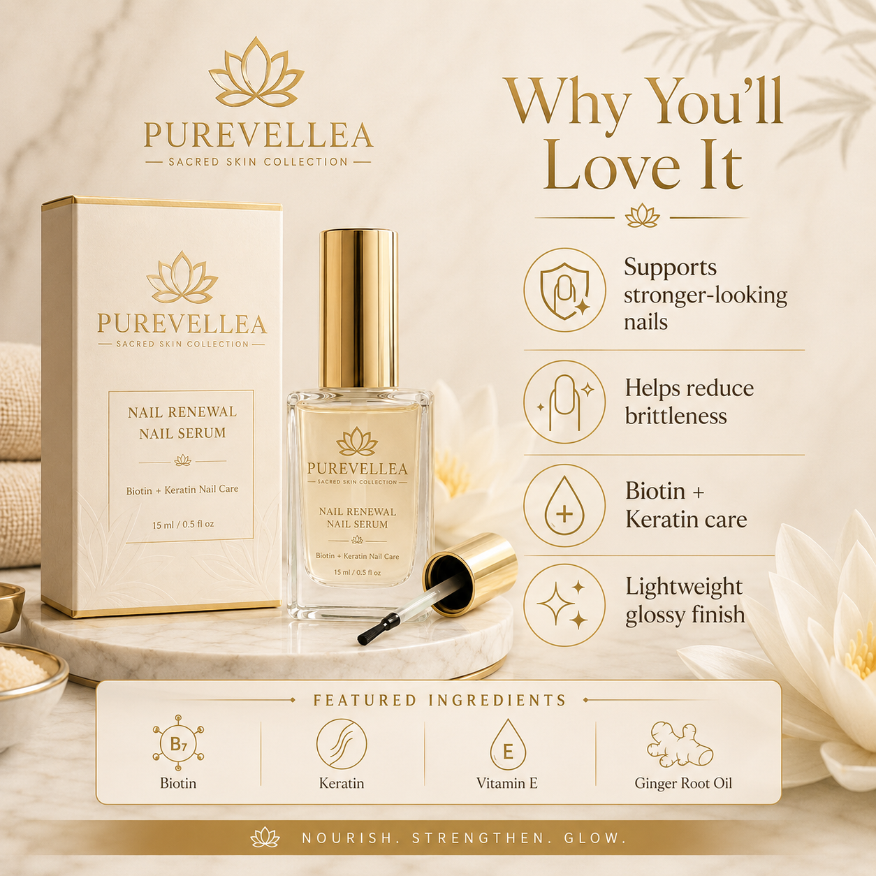 PUREVELLEA® Nail Renewal Nail Serum – Biotin + Keratin Nail Care