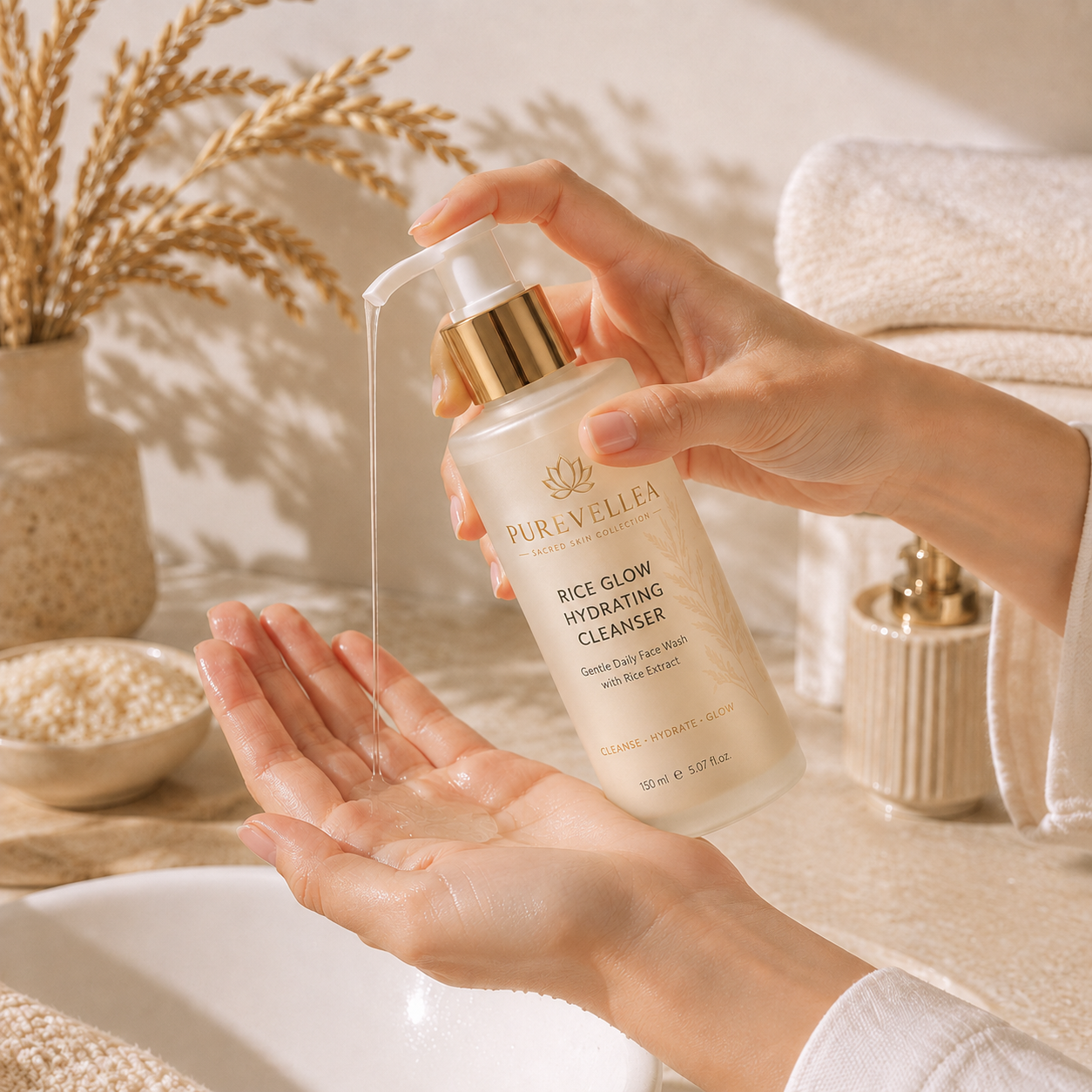 PUREVELLEA® Rice Glow Hydrating Serum – Lightweight Facial Serum with Rice Extract